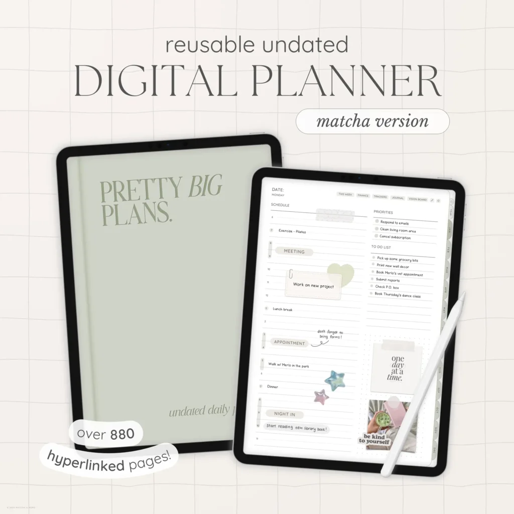 Undated Digital Planner - Matcha Version