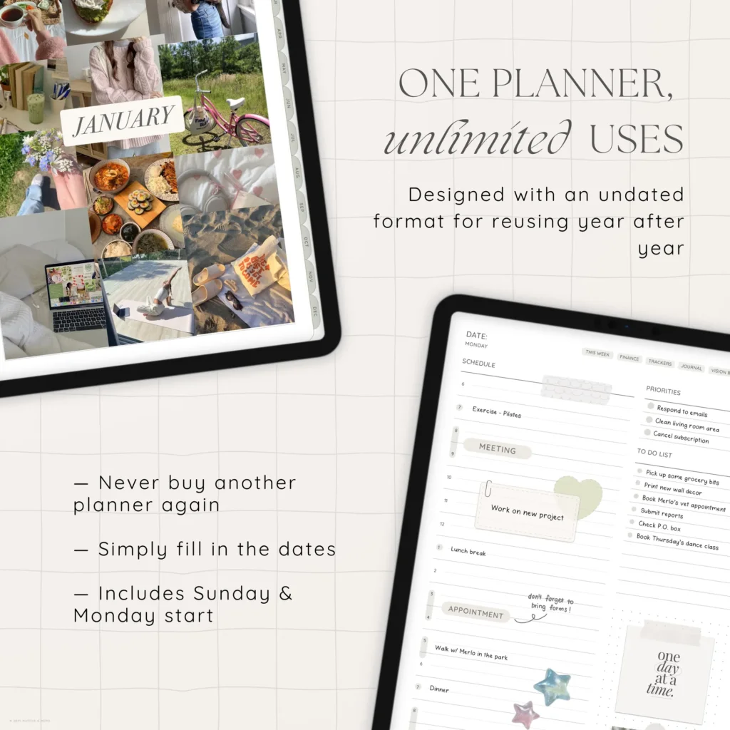 Undated Digital Planner - Matcha Version