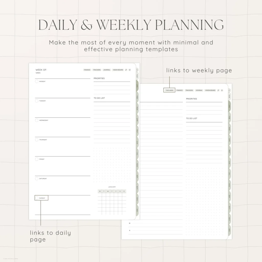 Undated Digital Planner - Matcha Version