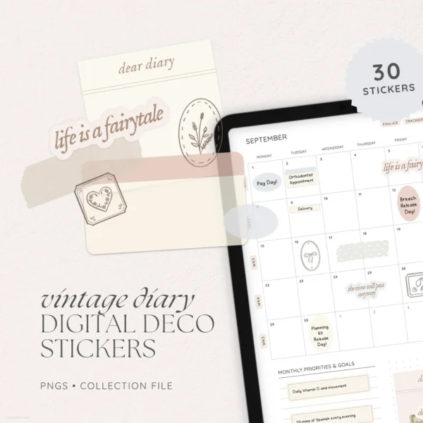 Vintage Diary Digital Deco Stickers