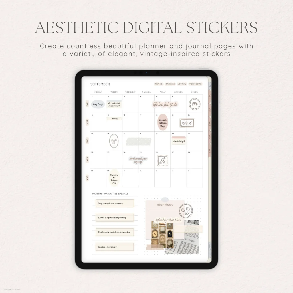 Vintage Diary Digital Deco Stickers