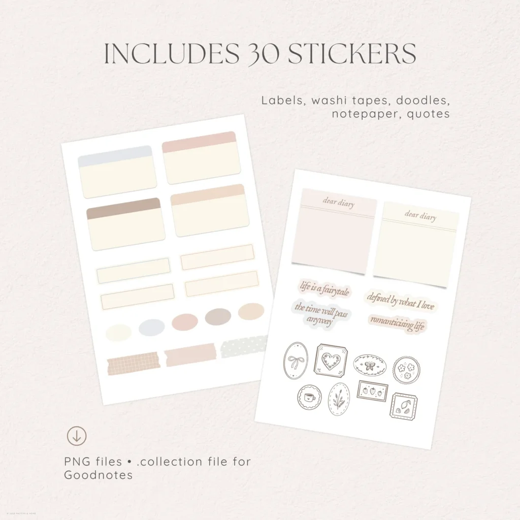 Vintage Diary Digital Deco Stickers