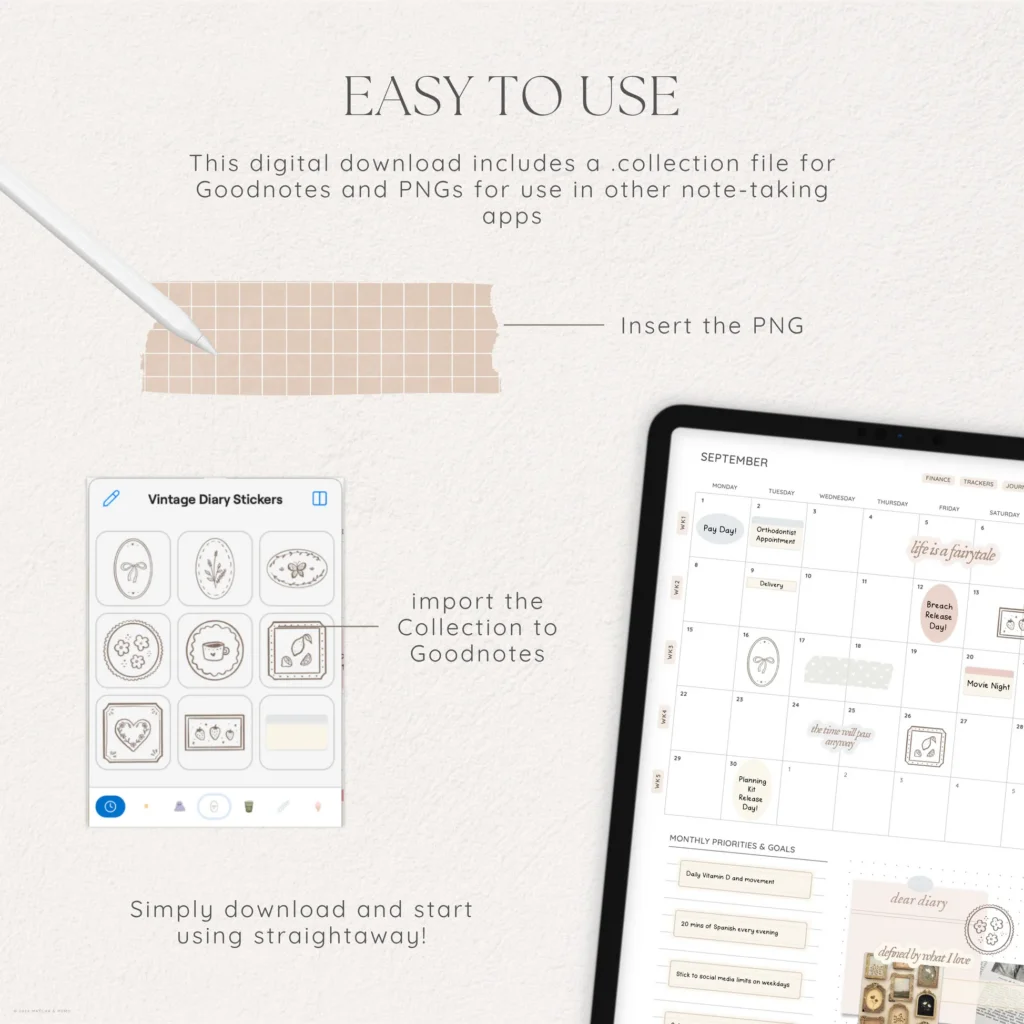 Vintage Diary Digital Deco Stickers